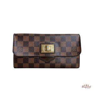 Authentic Louis Vuitton Damier Ebene Canvas Leather Rosebery Long Wallet CA4192